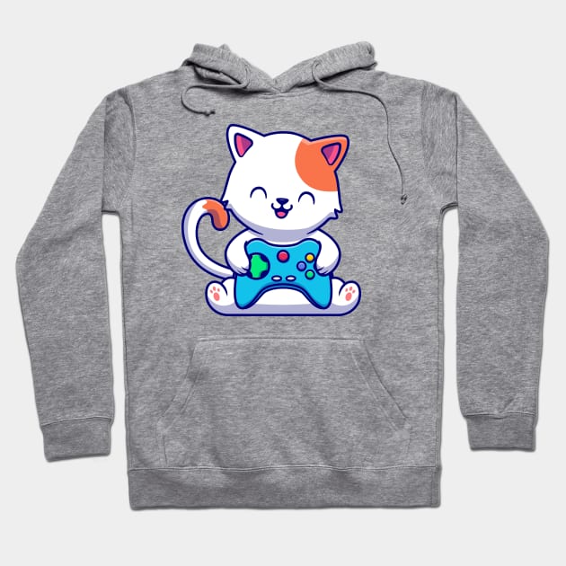 Cute Cat Gaming With Game Console Hoodie by Catalyst Labs
